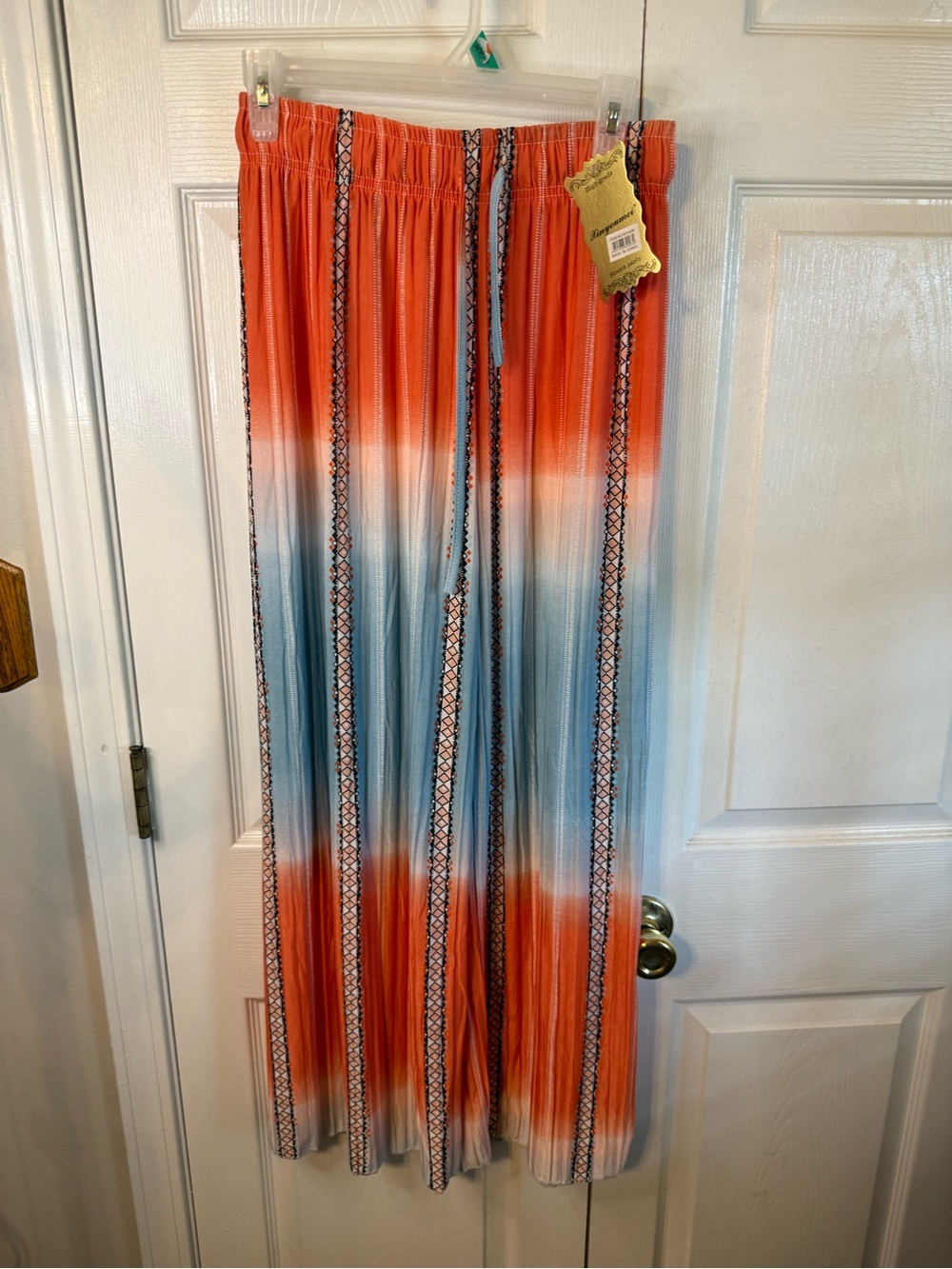Women's Orange & Blue Ombre Wide-Leg Pull-On Stretch Pants
